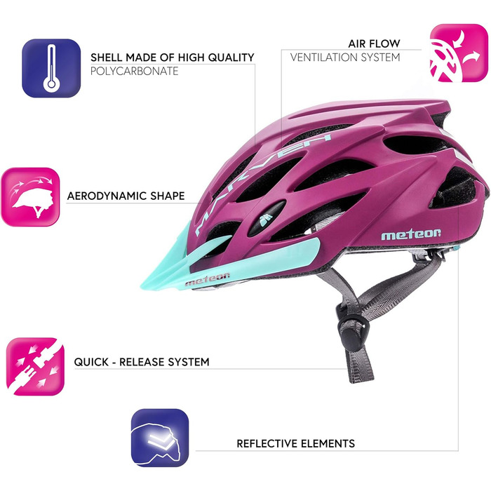 Велосипедний шолом meteor® Marven для чоловіків, жінок і дітей, MTB, BMX, скейтборд, ролики, самокат, розмір L (58-61 см), колір баклажан
