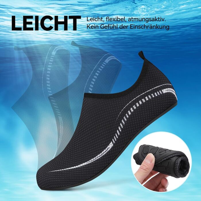 Чоловічі та жіночі водяні черевики для плавання та відпочинку на пляжі. Швидка сушка, антиковзаюча підошва, унісекс (45 EU, чорний)
