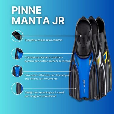 Ласти Mares Manta Junior для дітей, сині, 31/33 – комфортні та продуктивні