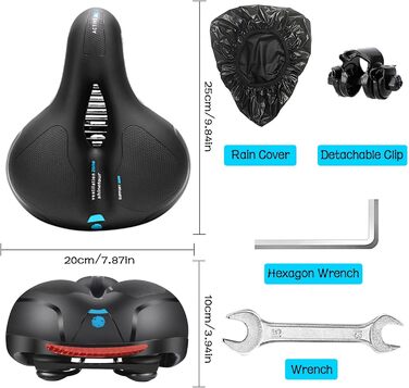 Велосипедне сідло для чоловіків та жінок, гелеве, з подвійною амортизацією, ергономічне, комфортне, для міських велосипедів та гірських велосипедів, блакитне, з інструментами для швидкої установки