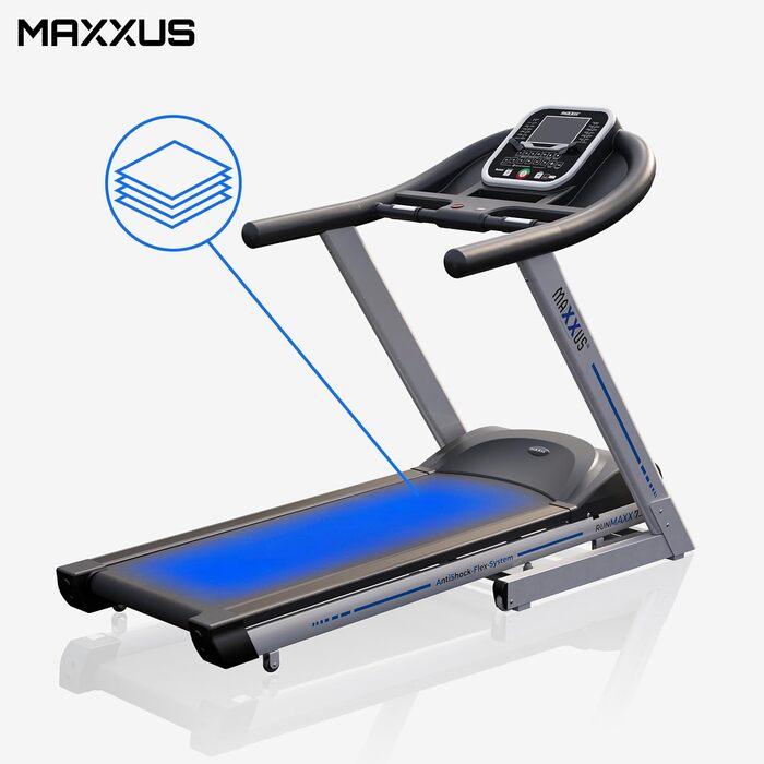 Бігова доріжка MAXXUS 7.3, 18 км/год, електричний нахил, 3 к.с. мотор, 2,21 кВт, складана, 1400x500 мм, до 130 кг, амортизація