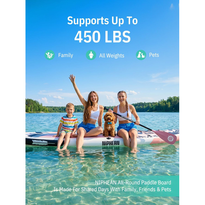 Надувне SUP-борд Niphean Stand Up Paddle Board з сидінням та аксесуарами, 320см, 200кг, для 2 осіб, StabilTrac-Fin