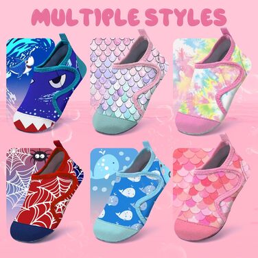 Дитячі шльопанці для басейну WateLves: аквашузи для хлопчиків та дівчаток, швидко сохнуть, підошва не слизька (30/31 EU, Рожевий Tiedye)