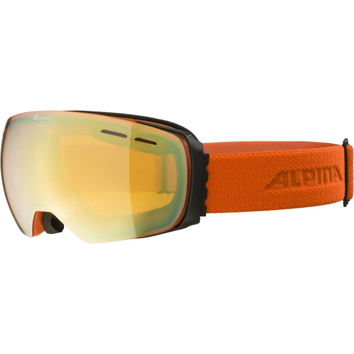 ALPINA GRANBY Q-LITE – Дзеркальна лижна маска для дорослих, підсилює контраст, 100% UV-захист, чорний-гарбуз, універсальний розмір