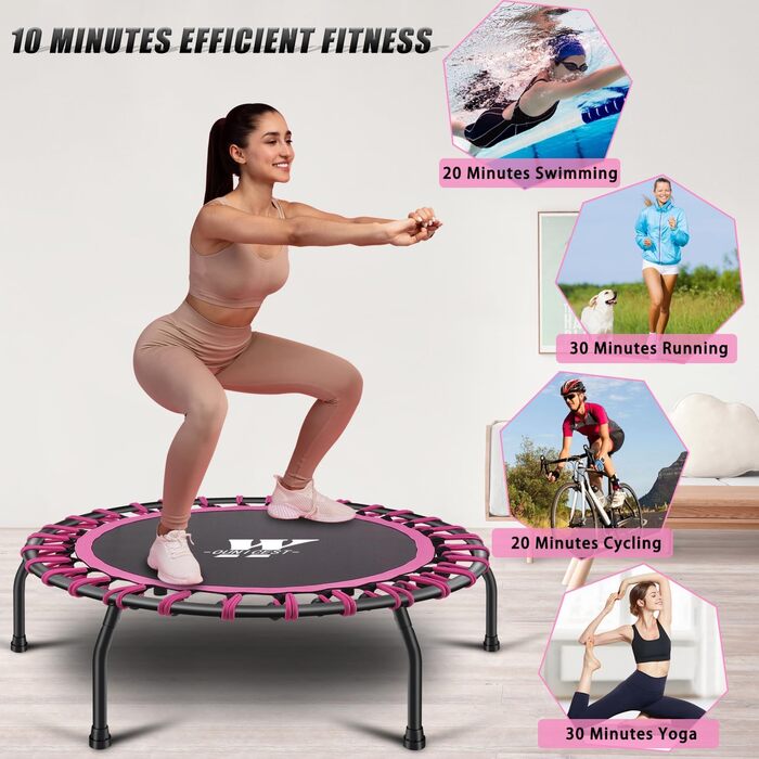 Трамплін для фітнесу 112 см, міні-трамплін для дому, рожевий, регульована ручка, вантажопідйомність до 150 кг