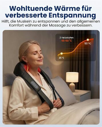 Бездротовий масажер для шиї та плечей COMFIER Shiatsu з підігрівом: 4D глибокий масаж, 3 режими, PU-шкіра, чорний