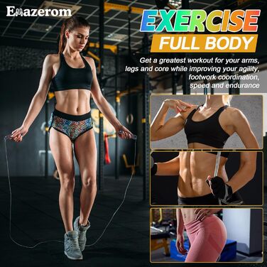 Emazerom скакалка для жінок, чоловіків і дітей, регульована, з підшипниками, професійна скакалка з пінними ручками, не плутається, швидка швидкість