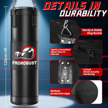 Боксерський мішок Prorobust 120 см з рукавичками 12oz, 5 м мотузки для MMA, карате, кікбоксингу, боксу, домашніх тренувань