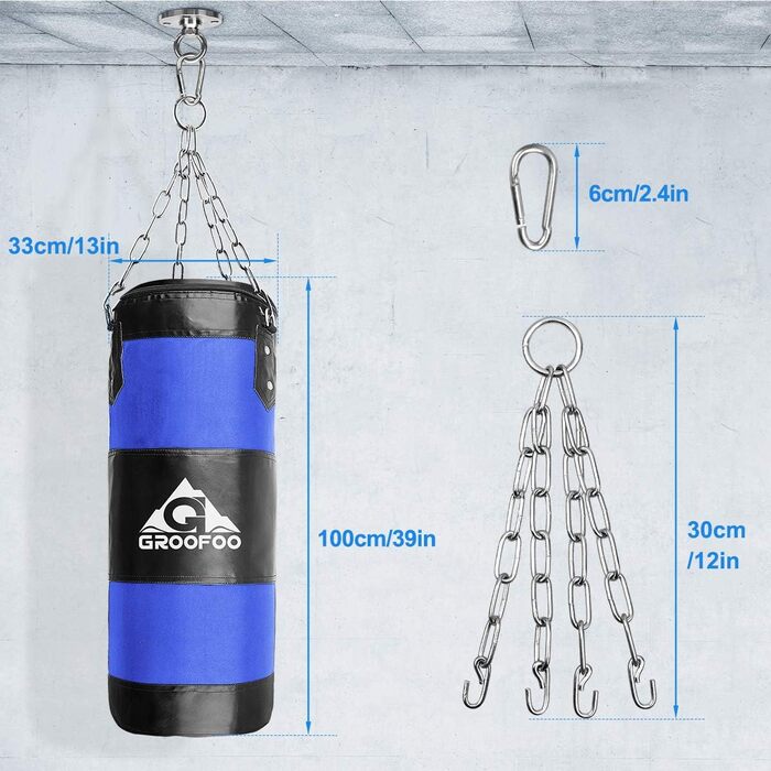 Boxsack GROOFOO для дітей та дорослих, 100x33 см, матеріал Oxford, для боксу, MMA, Муай Тай, без наповнювача