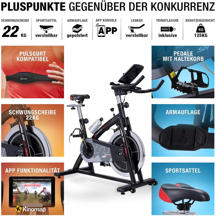 Велотренажер Sportstech SX200 з маховиком 22 кг, домашній ергометр із підтримкою мультіплеєр APP, для кардіо та витривалості