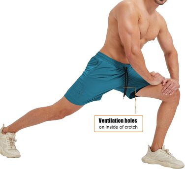 Чоловічі спортивні шорти для бігу 2-в-1, швидка сушка, короткі шорти для бігу, гімнастики, активного відпочинку, марафону, тренувань з кишенею на блискавці (S, Павіно-блакитний)