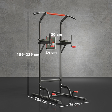 HOMCOM Турнік-вежа з регульованою висотою, турнік для віджимань з присосками, оброблений м'яким покриттям, тренажер для дому