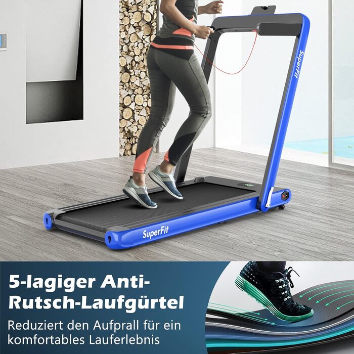 GOPLUS Біговий доріжка 2-в-1 складана з пультом, електрична з керуванням через APP, Bluetooth, тримач для телефону, швидкість 1-12 км/год, до 120 кг, блакитна