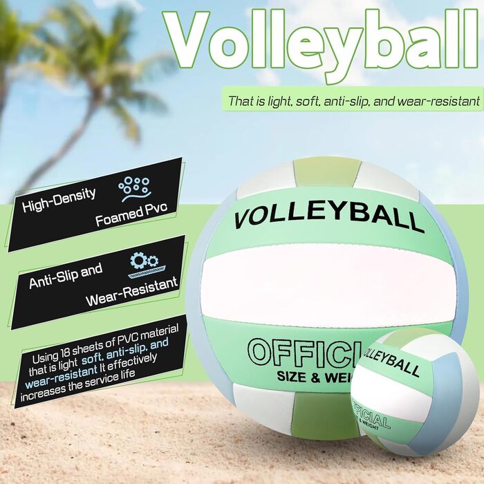 Волейбольний м'яч Aipwerer для пляжу та залу: водонепроникний, Soft Touch, зелено-жовтий, розмір 5