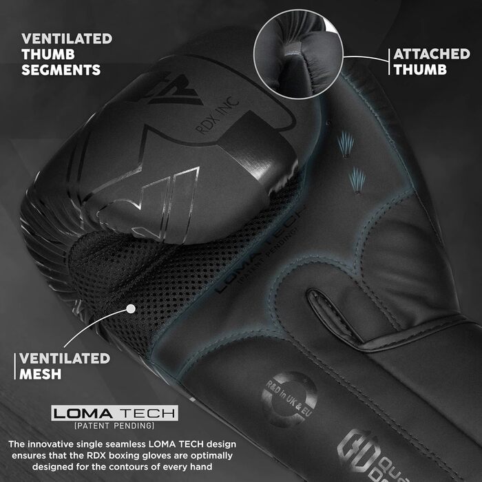 Боксерські рукавички RDX KARA з Maya Hide для муай-тай, кікбоксингу, MMA, спарингів та тренувань, чоловічі й жіночі, чорні, розміри 8-18oz
