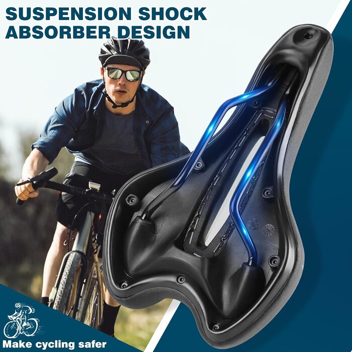 Зручний велосипедний сидіння LuTuo для чоловіків та жінок, м'яке гелеве сидіння, ергономічне, спортивне, для походів, з підкладкою для гірського велосипеда, шосе, BMX, MTB, City, E-bike, чорний