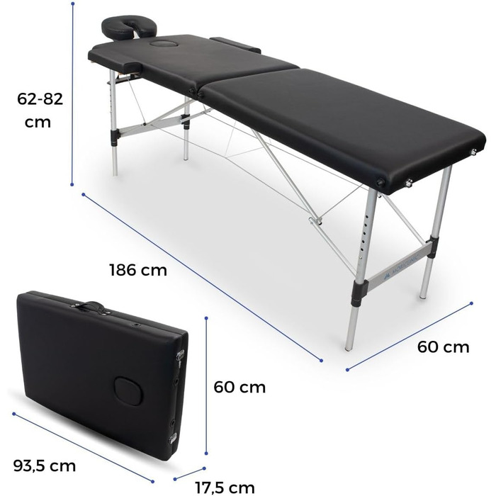 Складаний масажний стіл Mobiclinic® CA-01 Light: алюміній, штучна шкіра, регулювання висоти, 186x60 см, 150 кг, з сумкою