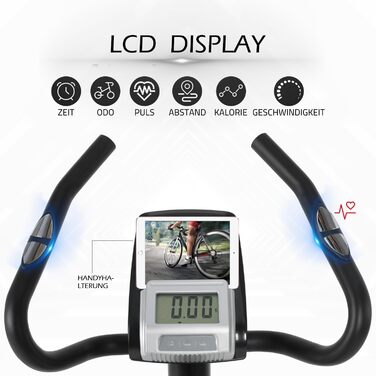 Велотренажер ISE з LCD-дисплеєм, 8 рівнями навантаження, вимірюванням пульсу та регульованим сидінням для домашнього використання
