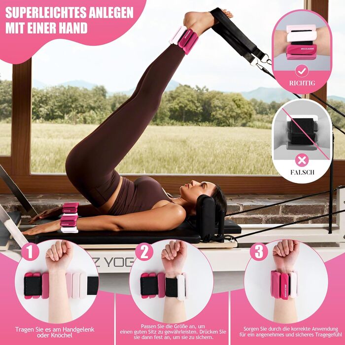 Важільки для ніг та рук BECOJADDE 0.45/0.9 кг (набір 2 шт.) для фітнесу, кардіо, силових тренувань (рожевий градієнт, 1.8 кг пара)