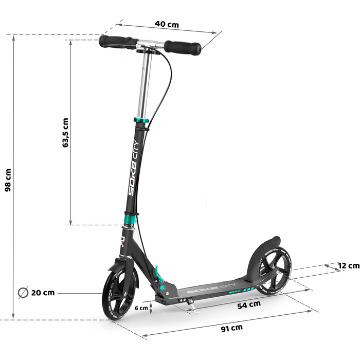 Міський самокат SOKE Cityroller чорно-блакитний - для дорослих та підлітків