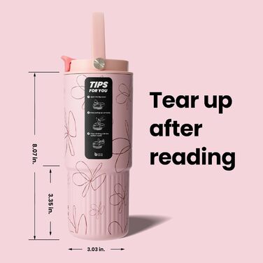 Термочашка BOTTLE BOTTLE з трубочкою і ручкою, 760 мл, для школи, авто, спорту, дому, офісу, подорожей, з квітковим візерунком