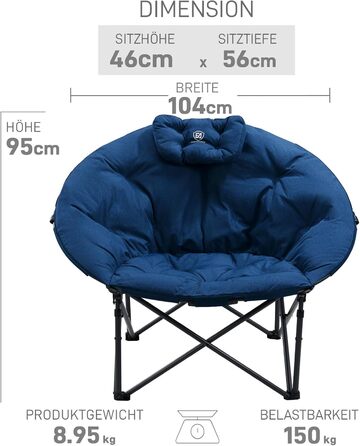 Крісло для кемпінгу EVER ADVANCED Luxus Moonchair XXL - велике розкладне крісло для відпочинку, 150 кг, блакитне