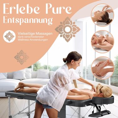 Масажне ліжко KESSER® з 3 зонами, до 250 кг, складане, регульоване, з аксесуарами (підголівник, підлокітники, сумка), антиковзне покриття, 61 см