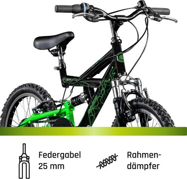 Дитяче гірське велосипед Galano FS180, 18 дюймів, для дітей від 5 років, чорно-зелений, легкий, MTB, унісекс