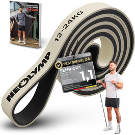 Резистентні гумки Neolymp з натурального латексу з електронною книгою для фітнесу - довгі еластичні гумки для силових тренувань, фітнес-гумки, гумки для підтягувань (легкі | 12-24 кг)