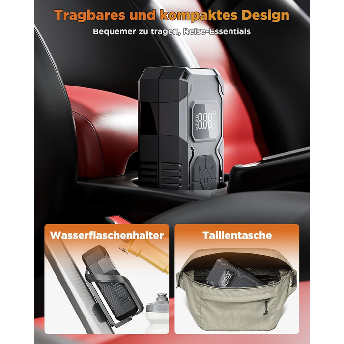 Електричний надувний насос 150 PSI: для авто, велосипеда, мотоцикла, м'ячів. Портативний компресор з манометром, акумуляторний, чорний