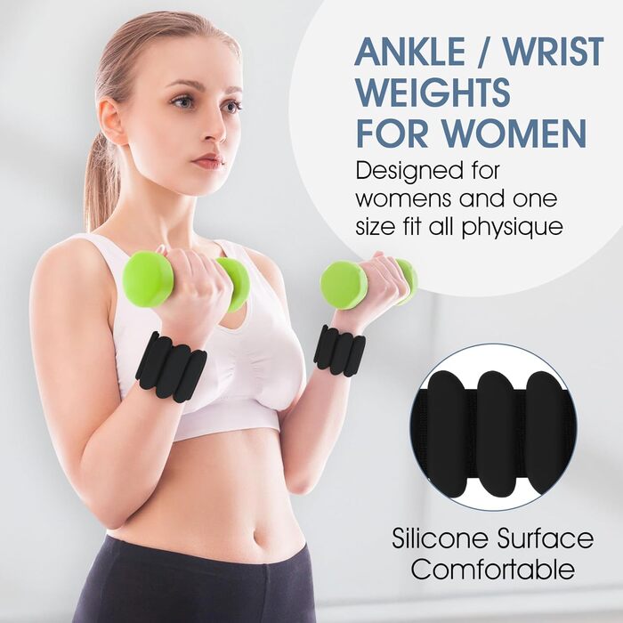 Гантелі на зап'ястя, 2 шт., регульовані силіконові браслети, 0.9 кг, чорний. Підходять для ходьби, йоги та фітнесу, тренування рук та ніг.