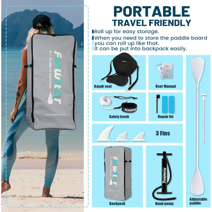 Надувний SUP-борд FunWater 10' & 11' з аксесуарами для дорослих, будь-якого рівня підготовки