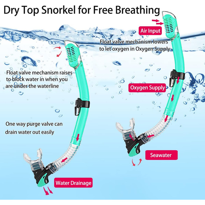 Набір для снорклінгу для дорослих: маска, трубка Dry Top та ласти. У комплекті сумка