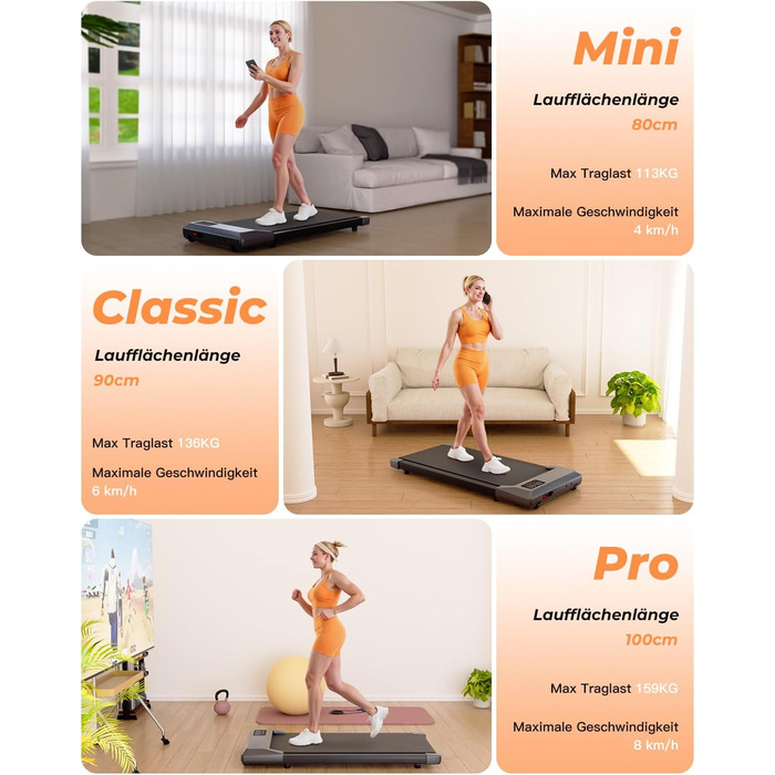 Walking Pad Lacuffy 2.5 HP: Біговий килимок для дому зі столом, Smart App, 136 кг, сірий, 80 см