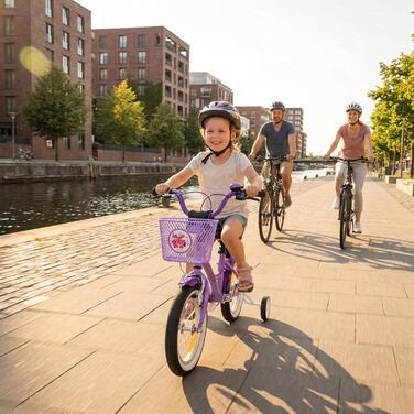 Дитячий велосипед Prometheus для дівчаток 12 дюймів з підтримкою коліс та заднім гальмом, фіолетовий