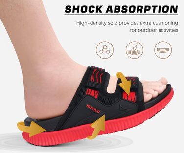 Чоловічі спортивні сандалі KuaiLu з м'якою устілкою, літні шльопанці на липучці (Чорно-червоні, 46 EU)