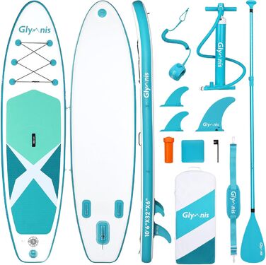 Надувний SUP Борд Glymnis Stand Up Paddle Board 10'6' (320x81x15 см) з Алюмінієвим Веслом, Насосом та Аксесуарами (Білий+Чорний)