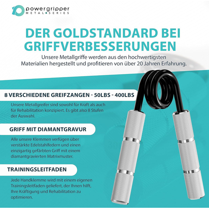 Тренажер для кисті RPM Power PowerGripper металевий 300 фунтів – для тренування хвату, кистей і передпліччя, сріблястий
