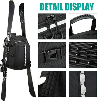 Чохол для лижних черевиків з відділенням для шолома, 65L, нейлон, рюкзак для лиж, роликів, ковзанів, чорний