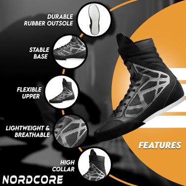 Боксерські кросівки Nordcore - легкі, для чоловіків та жінок, з високою фіксацією, чорні (45 EU)