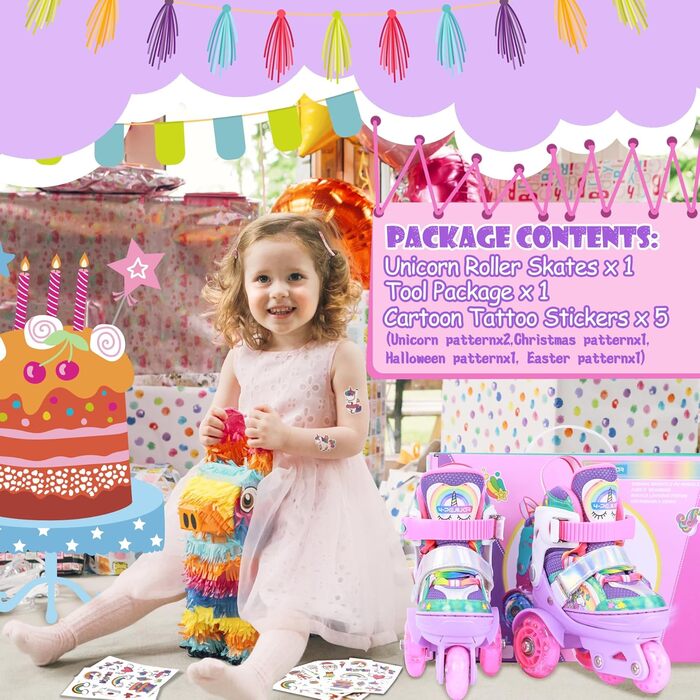 Дитячі ролики Kinder Einhorn для дівчаток, 3-6 років, з підсвічуванням, регульовані, 4 колеса, для початківців, фіолетові