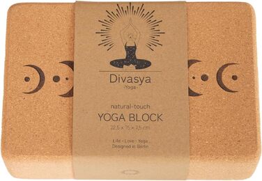 Йога-блок Divasya Natural Touch з корку, середній розмір, заокруглені кути, класичний аксесуар для йоги Sun/Moon