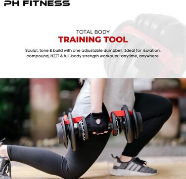 Регульована штанга 24 кг – окрема – 15 в 1 – для дому та силових тренувань. Компактна, чорно-червона