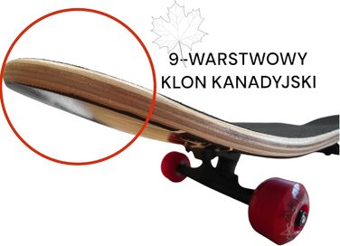 Скейтборд дорослий Holz (дерево) з підшипниками ABEC-9, 80x20 см, червоний - для скейтпарку та трюків