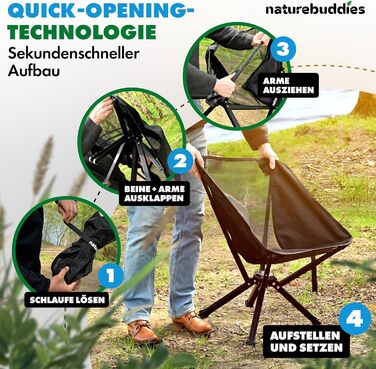 Крісло для кемпінгу Nature Buddies® Faltbar: Легке, компактне, розкладне, до 150 кг | Стільці для риболовлі, відпочинку на природі, фестивалів, туризму | Чорний