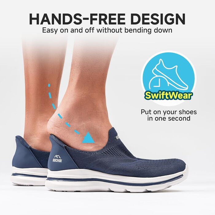 Чоловічі кросівки Slip-On без шнурівків для занять спортом та бігу. Легкі, дихаючі, темно-сині, 43 EU