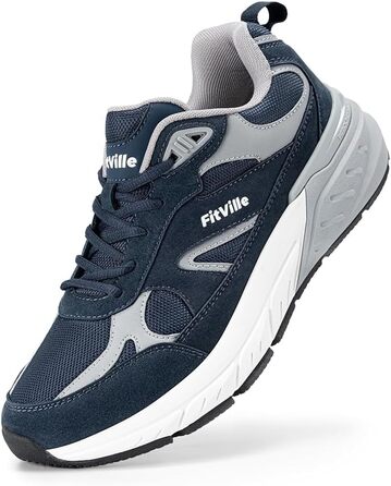 Кросівки FitVille для чоловіків: широкі бігові кросівки, спортивне взуття, неслизькі, дихаючі, для бігу по вулицях, outdoor, для джогінгу, фітнесу, зручні для широкої стопи (42.5 EU X-Wide, темно-синій з сірим)
