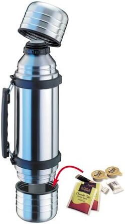Термос Isosteel VA-9562DQ Duo 1,0 л з нержавіючої сталі 18/8 з вакуумною ізоляцією, системою Quickstop для наливання однією рукою та двома чашками