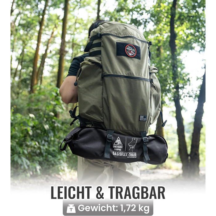 Стілець для кемпінгу OneTigris OASISFLEX, висока спинка, 150 кг, складний, легкий, з інтегрованим хрестоподібним каркасом, для риболовлі, з 2 кишенями, для відпочинку на природі, піших прогулянок (чорний)