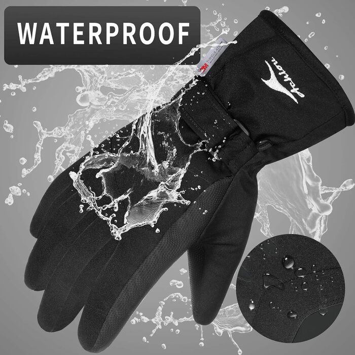 Зимові гірськолижні рукавички Achiou з ізоляцією 3M Thinsulate, водонепроникні, з підтримкою сенсорного екрана, чорні, розмір XL (унісекс)